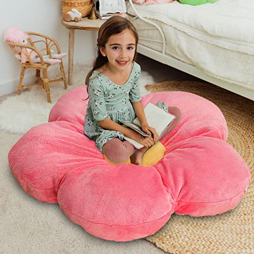 Butterfly Craze Daisy Lounge Flower Pillow - Large 35" Diameter, Cozy & Stylish Floor Cushion, Perfect Seating Solution for Teens & Kids, Machine Washable Aesthetic Decor, Plush Microfiber, Pink