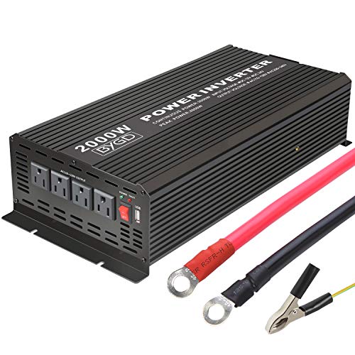BYGD 2000W/4000W(Peak) Power Inverter 12V DC to 110V AC Converter with 4 AC Outlets Dual 2.1A USB Ports for Home, RV, Boat, Truck, Off-Grid Solar System