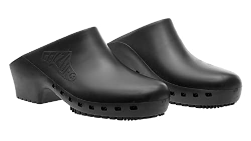 CALZURO Black Classic Autoclavable Clogs Without Holes, Made in Italy, Non Slip, Eco Friendly, Rubber Nursing Shoes, Great for Gardening, Food Service, Cruelty Free- 42/43 US Women's 11.5-12.5
