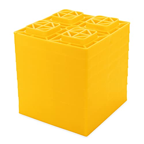 Camco Heavy-Duty Leveling Blocks | Compatible with Single Wheels, Double Wheels, Hydraulic Jacks, Tongue Jacks and More | Yellow | 10-pack (44510) - Design May Vary