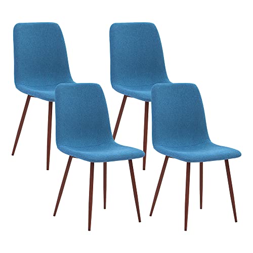 CangLong Dining Kitchen Fabric Cushion Seat Back, Modern Mid Century Living Room Side Chairs with Metal Legs,Set of 4,Blue