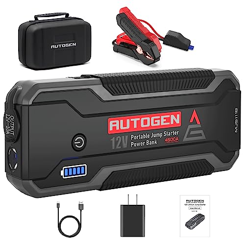 Car Battery Jump Starter, AUTOGEN 4500A Lithium Jump Box (All Gas and 10.0L Diesel Engine), Auto Battery Booster Pack, Portable Car Battery Charger Jump Pack with 12V DC Output and EVA Case