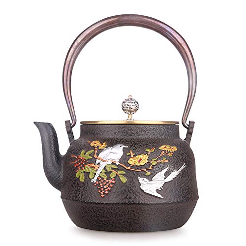 Cast Iron Teapots Cast Iron Kettle, Magpie Primula, Copper Cover Iron Teapot, Decoration 1.3L