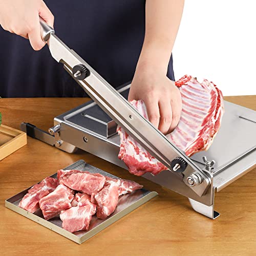 CGOLDENWALL 2 BLADES Manual Ribs Meat Chopper Slicer Stainless Steel Hard Bone Cutter Beef Mutton Household Vegetable Food Slicer Slicing Machine for Whole Chicken Rib Spine