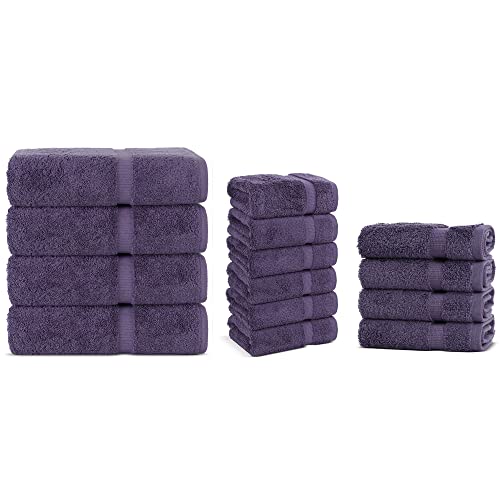 Chakir Turkish Linens | Hotel & Spa Quality 100% Cotton Premium Turkish Towels Bundle | Soft & Absorbent Towels | 4-Piece Bath Towel, 6-Piece Hand Towel, 4-Piece Washcloth Bundle (Plum)