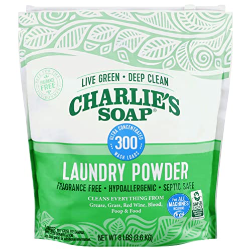 Charlie’s Soap Laundry Powder (300 Loads, 1 Pack) Fragrance Free Hypoallergenic Plant Based Deep Cleaning Laundry Powder – Biodegradable Eco Friendly Sustainable Laundry Detergent