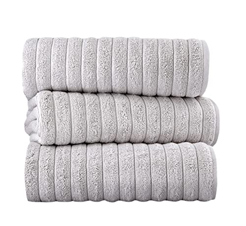 Classic Turkish Towels - Extra Large Premium Cotton Bath Sheet Set - Thick and Absorbent, Ribbed 3-Piece Luxury Bathroom Towels, 40x65 inches, 100% Turkish Cotton (Platinum)