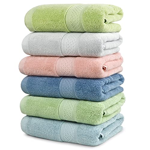 Cleanbear Luxury Bath Towels Set of 6 Shower Towels with Assorted Colors for Different Family Members 55 by 27 Inches Ultra Soft Bathroom Towels Highly Absorbent Body Drying Towels