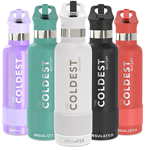 Coldest Water Bottle with Standard Mouth Straw Lid Metal Thermos Vacuum Insulated Stainless Steel l Reusable Leak Proof Cupholder Flask (21 oz, Epic White)