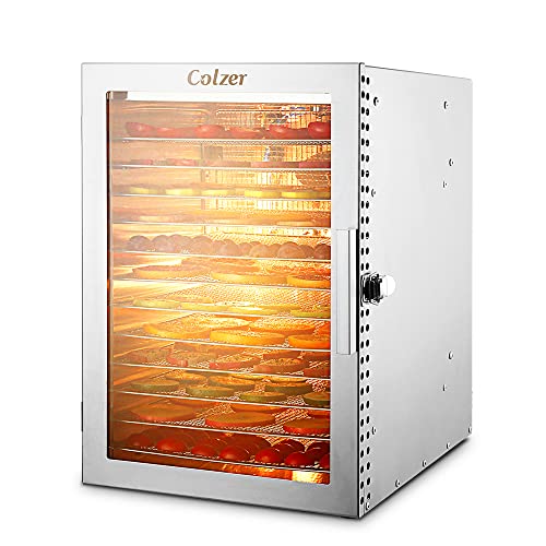 COLZER Food-Dehydrator for Jerky 12 Stainless Steel Trays, 800W Food-Dehydrator Machine for Home Use, Food-Dryers Machine for Fruit, Meat, Treats, Herbs, Vegetables, with Adjustable Timer and 194ºF Temperature Control