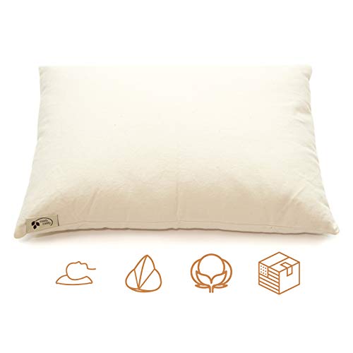 ComfyComfy Organic Luxury Buckwheat Pillow, Traditional/Japanese Size (14” x 21”), Comes with Extra USA Grown Buckwheat Hulls to Customize for Comfort