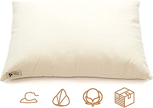 ComfySleep Luxury Buckwheat Pillow for Sleeping, USA Made, Organic Cotton Twill & Hulls, Neck & Lumbar Support Pillow, Side Sleepers (Traditional, 14" x 21")