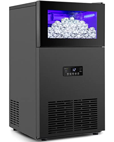 Commercial Ice Maker Machine 130LBS/24H with 35LBS Storage Bin, Stainless Steel Undercounter/Freestanding Ice Cube Maker for Home Bar Outdoor, Automatic Operation, Include Scoop, Connection Hose