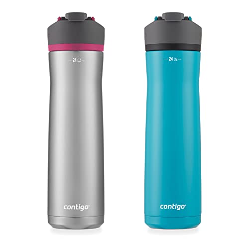 Contigo Cortland Chill 2.0 Stainless Steel Vacuum-Insulated Water Bottle with Spill-Proof Lid, Keeps Drinks Hot or Cold for Hours with Interchangeable Lid, 24oz 2-Pack, Juniper & Dragonfruit