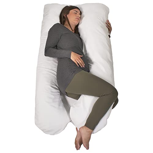 Contours Soulmate Cooling Moisture Wicking U-Shaped Full Body Pillow and Maternity Support, Pregnancy Pillow for Sleeping, Back Hips Legs and Belly Support - White