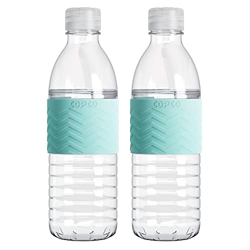Copco Hydra Reusable Water Bottles | Set of 2 | Non-Slip Sleeve | Spill Resistant Lid | Clear Water Bottles for School, Gym, & Travel | BPA Free Tritan Plastic Water Bottles | 16 Oz (Robins Egg Blue)