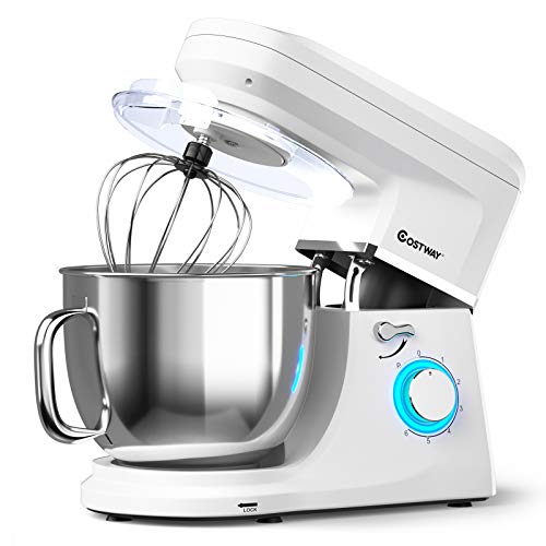 COSTWAY Stand Mixer, 7.5 Qt 6-speed 660W Tilt-Head Food Mixer with Pulse Function, Dough Hook, Whisk, Beater, Stainless Steel Bowl & Splash Guard (White)
