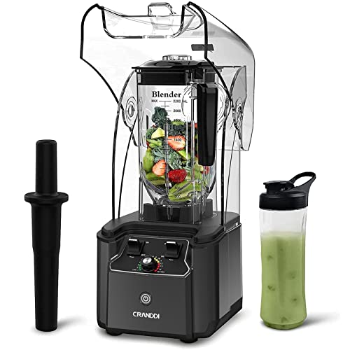 CRANDDI Quiet Commercial Blender with Soundproof Shield, 2200 Watt Professional Blenders for Kitchen with 80oz Pitcher and Self-Cleaning, High-Speed Blenders K90 Grey