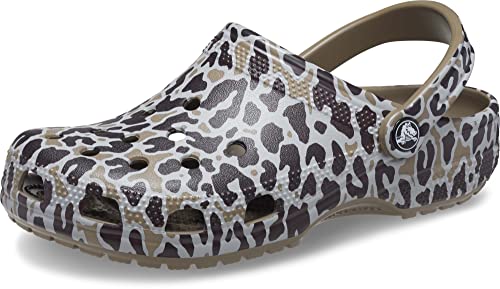 Crocs Unisex Classic Animal Print Clogs | Zebra Shoes, Khaki/Leopard, 6 US Men