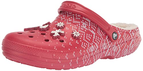 Crocs Unisex Classic Lined Holiday Charm Clogs, Red/White, 2 US Men