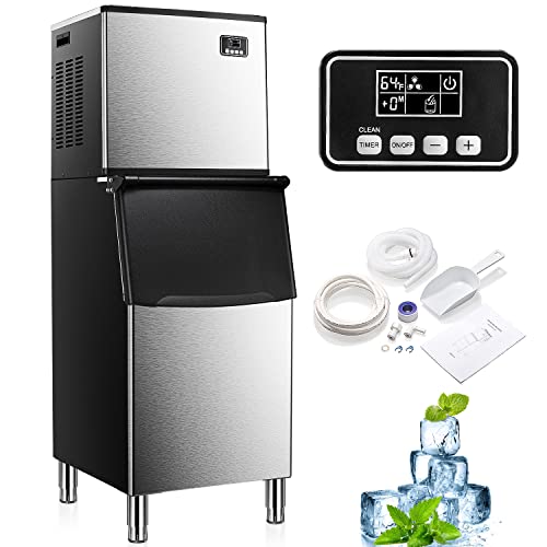 Crzoe Commercial Ice Maker Machine, 115V 350LBS/24H with 200LBS Large Storage Bin, Industrial Ice Machine, Advanced LED Control Panel with SECOP Compressor, Suitable for Restaurant, Bar