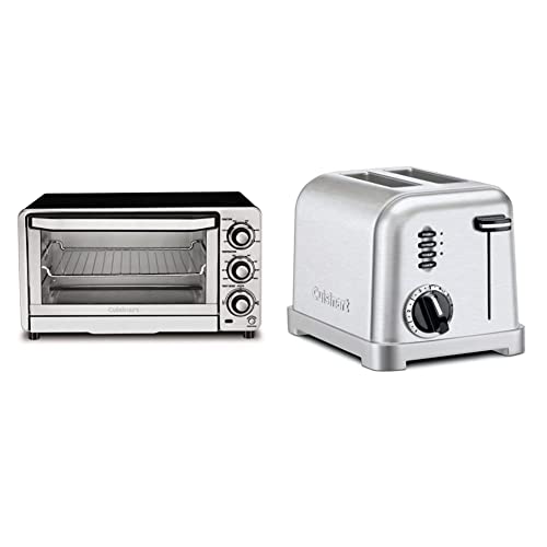 Cuisinart TOB-40N Custom Classic Toaster Oven Broiler, 17 Inch, Black & CPT-160 Metal Classic 2-Slice Toaster, Brushed Stainless