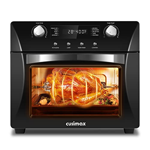 CUSIMAX 10-in-1 Convection Oven, 24QT Air Fryer Combo, Countertop Air Fryer Toaster Oven with Rotisserie & Dehydrator, Rich Accessories, Black