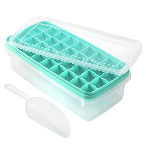 CZWL&HG Ice Cube Tray With Lid and Bin,36 Nugget Food-grade TPE Ice Tray,Flexible Ice Cube Molds Comes with Ice Container, Scoop and Cover(green)