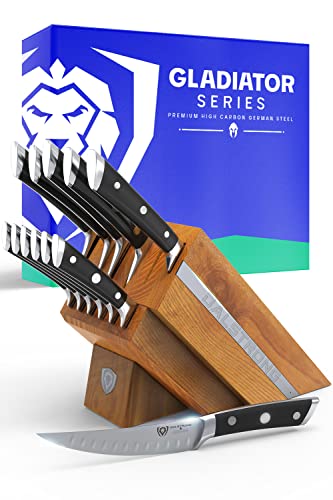 DALSTRONG 12-Piece Knife Block Set - Gladiator Series Elite - Black Handles - German HC Steel - Hand-Made Manchurian Ash Wood Block - NSF Certified