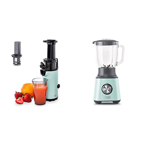 DASH Deluxe Compact Masticating Slow Juicer, Easy to Clean Cold Press Juicer with Brush & Quest 50 oz Countertop Kitchen Blender, Professional Heavy Duty High Speed Processor and Mixer, Aqua