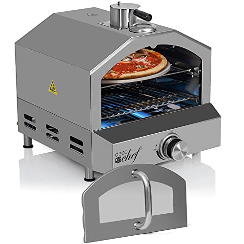 Deco Chef Portable Outdoor Pizza Oven and Grill with Propane Gas CSA Approved Regulator and Hose, Includes Pizza Peel, Stone, Easy Temperature Dial, Built-In Thermometer, and Grill Rack