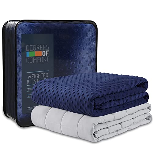 Degrees of Comfort Weighted Blanket Queen Size, Heavy Blankets for Adult, 1 x Cozy Heat Warm Minky Plush Washable Removable Covers Included, Heating & Cooling,Micro Glass Beads, 60x80 18lbs Navy