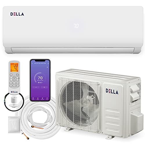 DELLA 12000 BTU Wifi Enabled 19 SEER2 Cools Up to 550 Sq.Ft 110-120V Energy Efficient Mini Split Air Conditioner & Heater Ductless Inverter System, with 1 Ton Heat Pump and 16.4ft Installation Kits