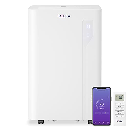 DELLA 14,000 BTU with Heat Pump Smart WiFi Enabled Portable Air Conditioner, Electric Auto Swing Fan Dehumidifier AC Unit with Remote Control Window Kit, Cools Up To 650 Sq. Ft.
