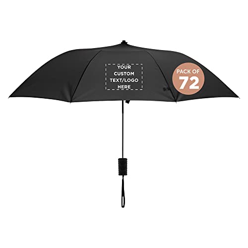 DISCOUNT PROMOS Custom Compact Manual Folding Umbrellas Set of 36, Personalized Bulk Pack - Perfect for Travel, Promotional Events or Giveaways - Black