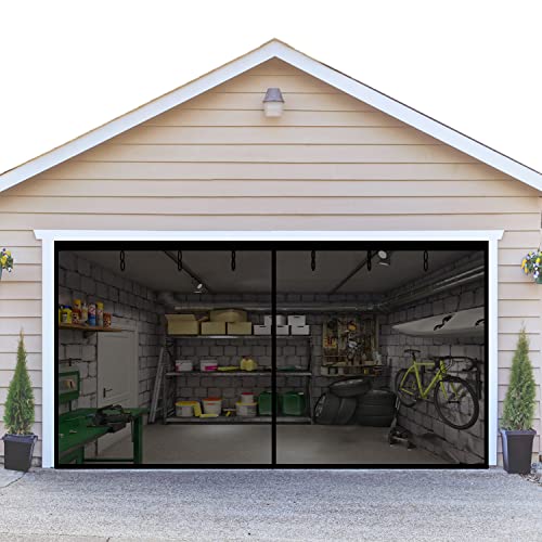 Double Garage Screen Door 16x7FT - for 2 Car Garage Door Screen Fiberglass Garage Screen Cover Kit，38 High Energy Magnets&Weighted Bottom Stronger 2240g (16.3 * 7.15FT)