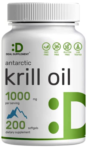 Eagleshine Vitamins Antarctic Krill Oil Supplement 1000mg, 200 Softgels, High Potency | Mercury Free | Rich in Omega-3s, EPA, DHA, Astaxanthin & Phospholipids, Non-GMO, No Gluten