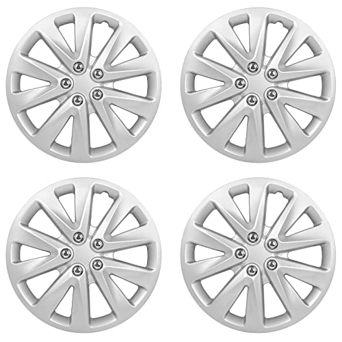 ECCPP 4PC Set 16 inch Silver Hubcap Wheel Cover OEM Replacement Full Lug Skin Durable - Modern & Stylish Auto Tire Replacement Exterior Cap - Snap On Hubcap - for Chevrolet Dodge Mazda Buick Mercury