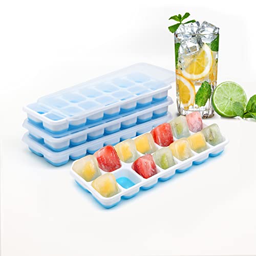 EDEFISY Ice Cube Trays with Lid,4 Pack Reusable Ice Cube Trays,Easy Release