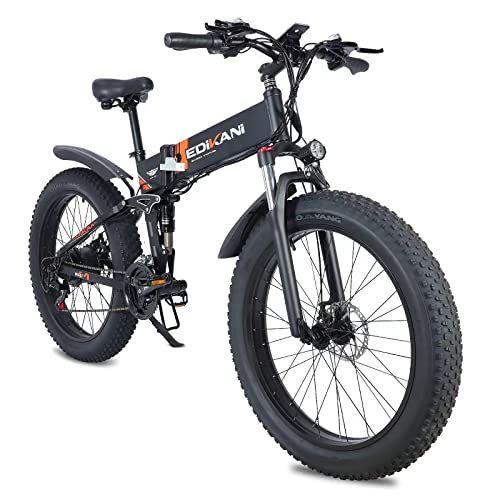 EDIKANI Electric Bike for Adult 26 inch 750W Foldable Mountain Bicycle with Full Suspension, Mens Big Fat Tire Ebike 28 Mph with Disc Brakes Shimano Pedals Assist Hidden Removable Battery 48V 12AH