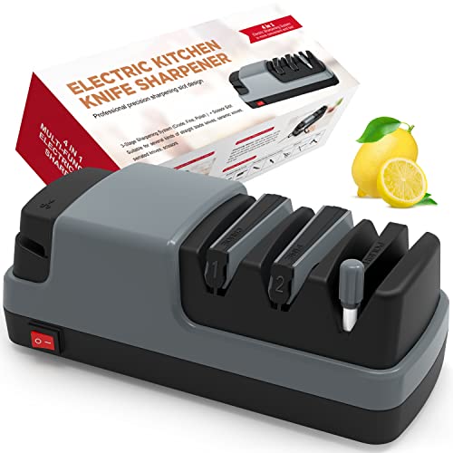 Electric Knife Sharpener- 4 in 1 Electric Knife Sharpeners for Straight Blade Knives, Serrated Knives, Ceramic Knives and Scissors