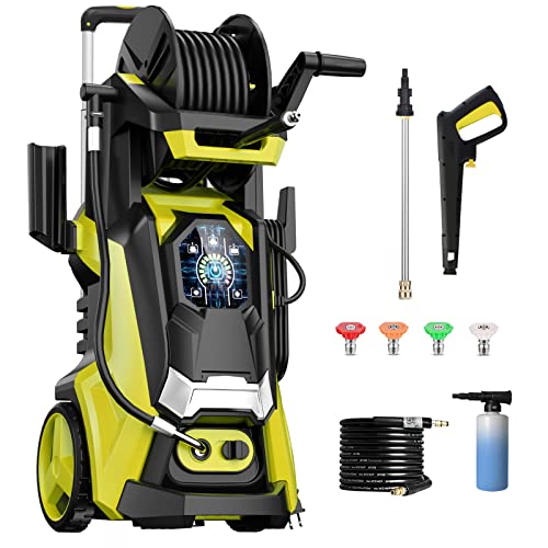Electric Pressure Washer 4200 PSI +2.8 GPM Power Washers Electric Powered with Three Modes of Touch Screen Adjustable Pressure,4 Nozzles and Foam Cannon Hose Reel Car Washer Cleaner for Home/Patio