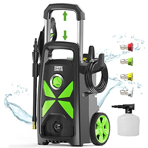 Electric Pressure Washer, SWIPESMITH 2500 Max PSI 2.4 GPM Power Washer with Telescopic Handle, Car Wash Machine with 4 Quick Connect Nozzles, Foam Cannon, for Cars, Patios, and Floor Cleaning