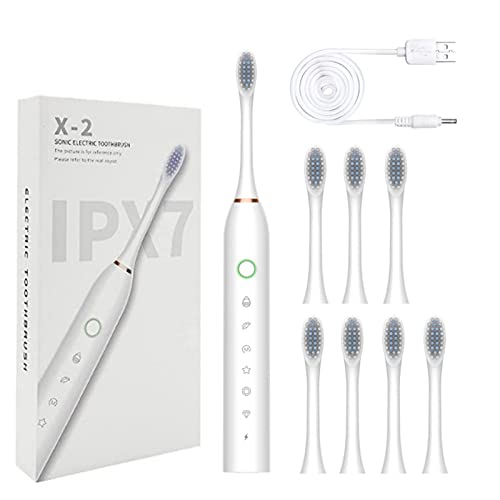 Electric Toothbrush with 8 Brush Heads for Adults and Kids, Ultra Sonic Motor 6 Modes Whitening Toothbrush, 2 Minutes Built in Smart Timer, One Charge for 15 Days Electric Toothbrushes (White)