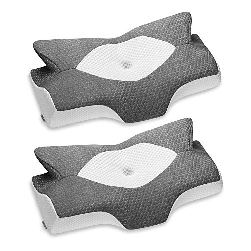 Elviros Cervical Memory Foam Pillow, 2 Pack Contour Pillows for Neck and Shoulder Pain, Ergonomic Orthopedic Sleeping Neck Contoured Support Pillow for Side Sleepers, Stomach Sleepers (Dark Grey)