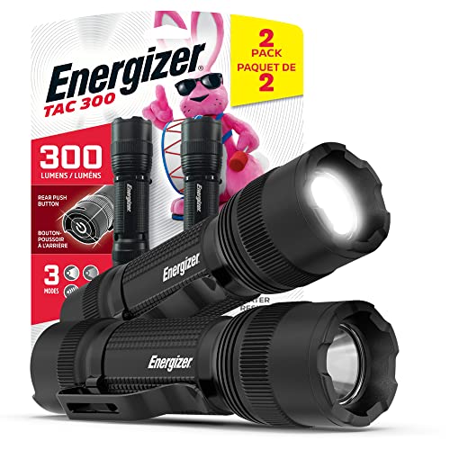 Energizer LED Flashlight (2-Pack) TAC300, Bright IPX4 Water Resistant EDC Flashlights for Camping, Outdoors, Emergency Power Outage (Batteries Included)