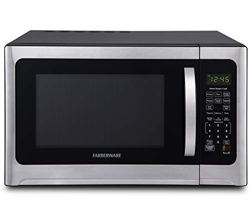 Farberware Countertop Microwave 1100 Watts, 1.2 cu ft - Microwave Oven With LED Lighting and Child Lock - Perfect for Apartments and Dorms - Easy Clean Black Interior, Stainless Steel