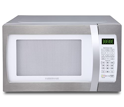 Farberware Countertop Microwave 1100 Watts, 1.3 cu ft - Microwave Oven With LED Lighting and Child Lock - Perfect for Apartments and Dorms - Easy Clean Retro White, Platinum