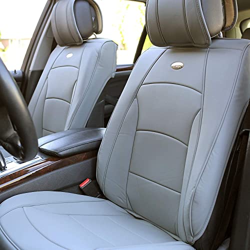 FH Group Car Seat Covers Front Set Solid Gray Faux Leather Seat Cushions - Car Seat Covers for Low Back Seat, Universal Fit, Automotive Seat Covers, Airbag Compatible Car Seat Cover for SUV, Sedan