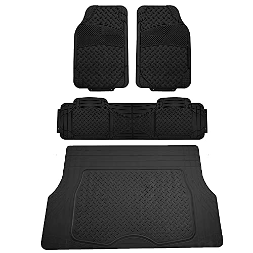 FH Group Semi-Custom Liners Trimmable All Weather Full Set Car Floor Mats with Premium Trimmable All Season Cargo Liner - Universal Fit for Cars Trucks and SUVs (Black)